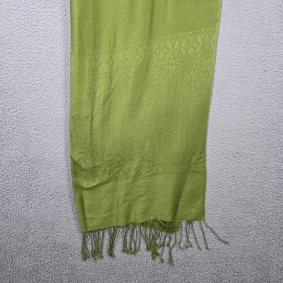 Pashmina Wrap Scark Womens OS 56x66 Green Pashmina Silk Floral Knit Lightweight - Picture 3 of 9